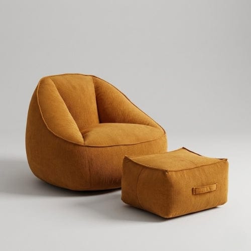 Abricot avec repose pied Fauteuil moderne en Velours Côtelé & Repose-pieds Maison Lysea