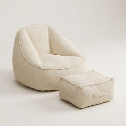 Blanc avec repose pied Fauteuil moderne en Velours Côtelé & Repose-pieds Maison Lysea