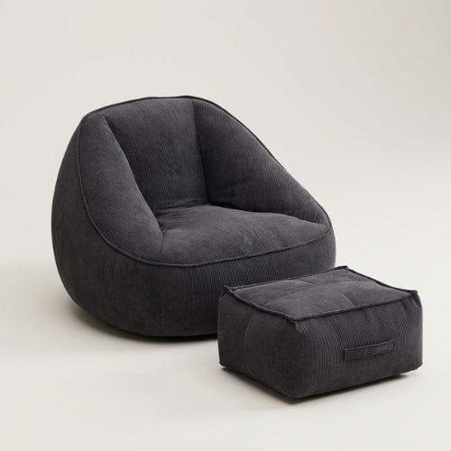 Gris foncé avec repose pied Fauteuil moderne en Velours Côtelé & Repose-pieds Maison Lysea