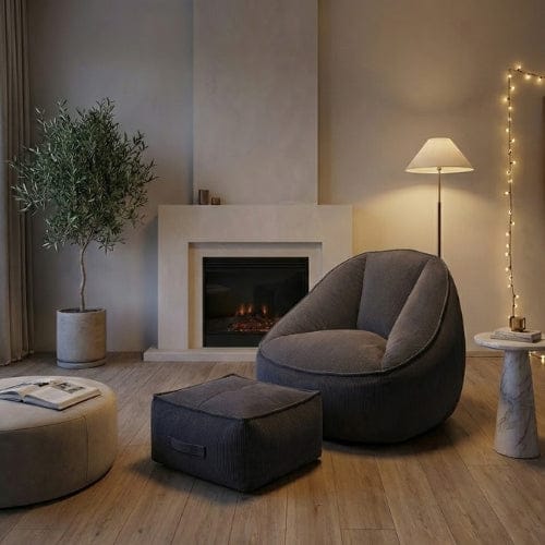 Fauteuil moderne en Velours Côtelé & Repose-pieds Maison Lysea