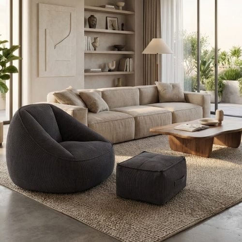 Fauteuil moderne en Velours Côtelé & Repose-pieds Maison Lysea