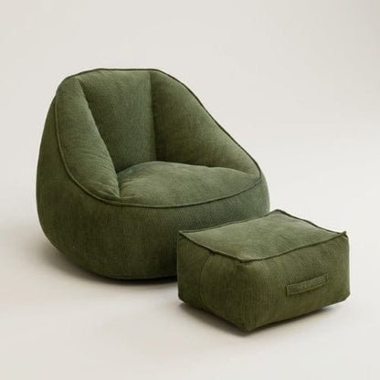 Vert avec repose pied Fauteuil moderne en Velours Côtelé & Repose-pieds Maison Lysea