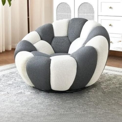 Blanc et Gris / Canapé Fauteuil Nuage doux rembourré - Fauteuil Moderne rotatif 360 Maison Lysea