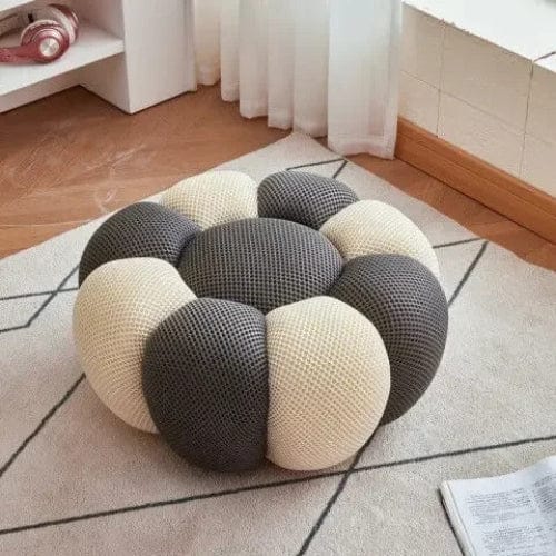 Blanc et Gris / Petit pouf rond Fauteuil Nuage doux rembourré - Fauteuil Moderne rotatif 360 Maison Lysea