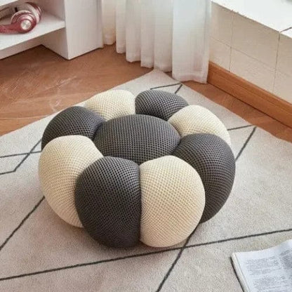 Blanc et Gris / Petit pouf rond Fauteuil Nuage doux rembourré - Fauteuil Moderne rotatif 360 Maison Lysea