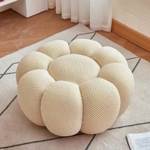 Blanc / Petit pouf rond Fauteuil Nuage doux rembourré - Fauteuil Moderne rotatif 360 Maison Lysea