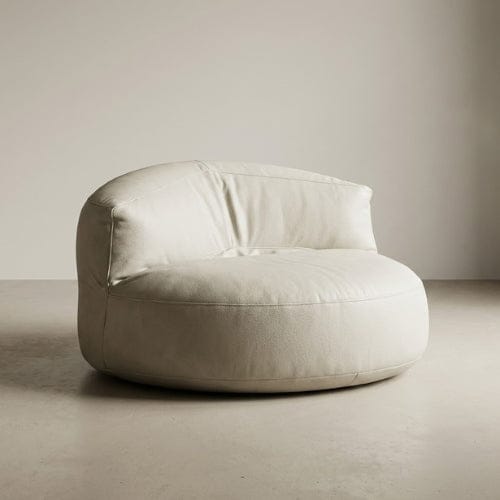 Blanc / Fauteuil seul Fauteuil Pouf demi-lune en Cuir véritable - Pouf design scandinave Maison Lysea