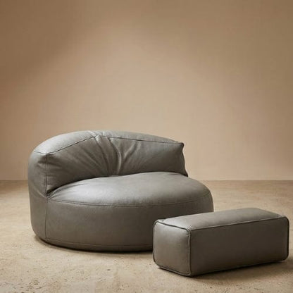 Gris / Fauteuil + repose pied Fauteuil Pouf demi-lune en Cuir véritable - Pouf design scandinave Maison Lysea