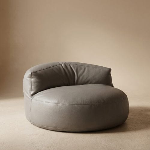 Gris / Fauteuil seul Fauteuil Pouf demi-lune en Cuir véritable - Pouf design scandinave Maison Lysea