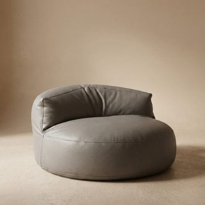 Gris / Fauteuil seul Fauteuil Pouf demi-lune en Cuir véritable - Pouf design scandinave Maison Lysea