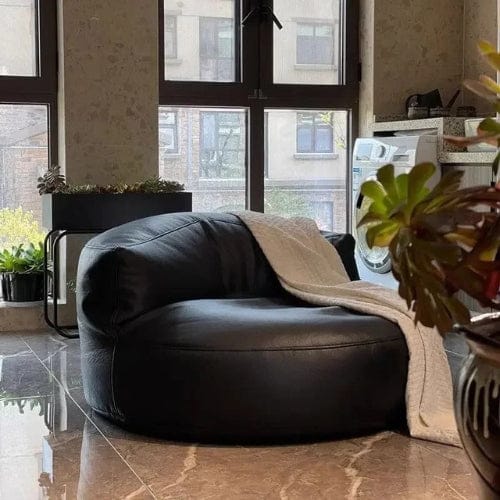 Fauteuil Pouf demi-lune en Cuir véritable - Pouf design scandinave Maison Lysea