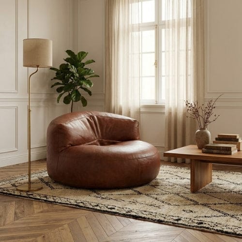 Fauteuil Pouf demi-lune en Cuir véritable - Pouf design scandinave Maison Lysea