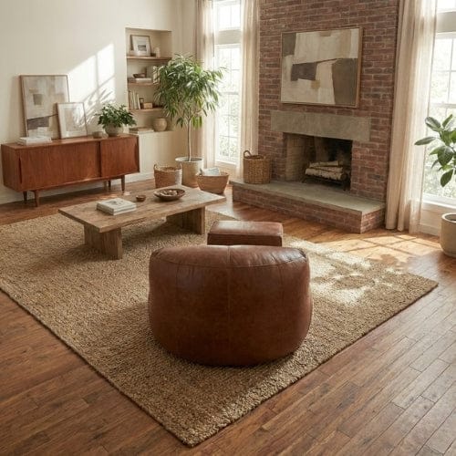 Fauteuil Pouf demi-lune en Cuir véritable - Pouf design scandinave Maison Lysea