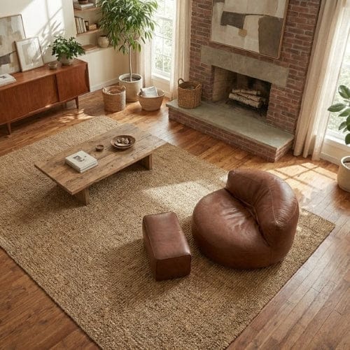 Fauteuil Pouf demi-lune en Cuir véritable - Pouf design scandinave Maison Lysea