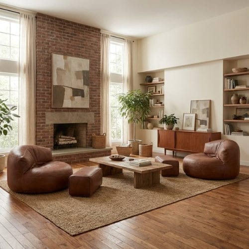 Fauteuil Pouf demi-lune en Cuir véritable - Pouf design scandinave Maison Lysea