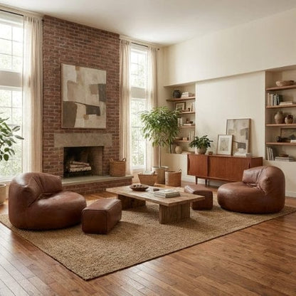 Fauteuil Pouf demi-lune en Cuir véritable - Pouf design scandinave Maison Lysea