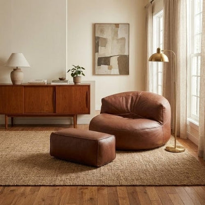Fauteuil Pouf demi-lune en Cuir véritable - Pouf design scandinave Maison Lysea