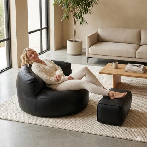 Fauteuil Pouf demi-lune en Cuir véritable - Pouf design scandinave Maison Lysea