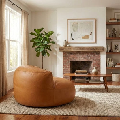 Fauteuil Pouf demi-lune en Cuir véritable - Pouf design scandinave Maison Lysea