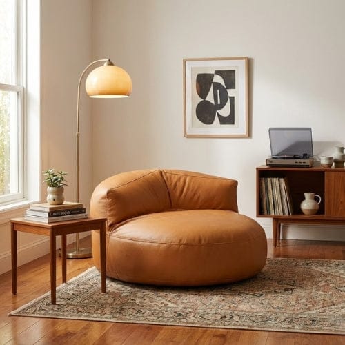 Fauteuil Pouf demi-lune en Cuir véritable - Pouf design scandinave Maison Lysea
