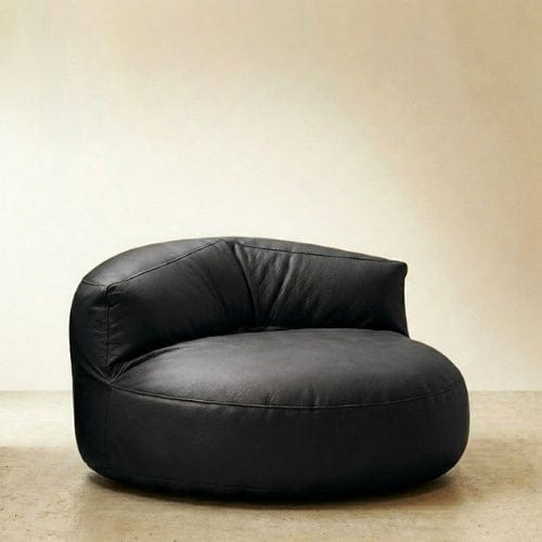 Noir / Fauteuil seul Fauteuil Pouf demi-lune en Cuir véritable - Pouf design scandinave Maison Lysea