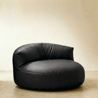 Noir / Fauteuil seul Fauteuil Pouf demi-lune en Cuir véritable - Pouf design scandinave Maison Lysea