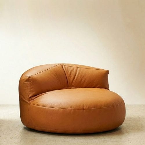 Orange / Fauteuil seul Fauteuil Pouf demi-lune en Cuir véritable - Pouf design scandinave Maison Lysea