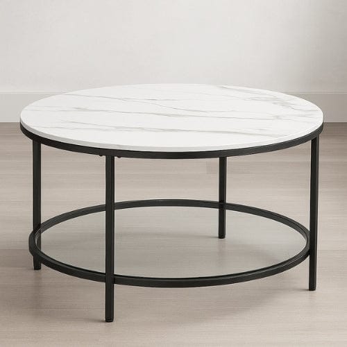 Blanc Marbré et Noir Table basse de salon Moderne - Table basse ronde style marbre blanc Maison Lysea