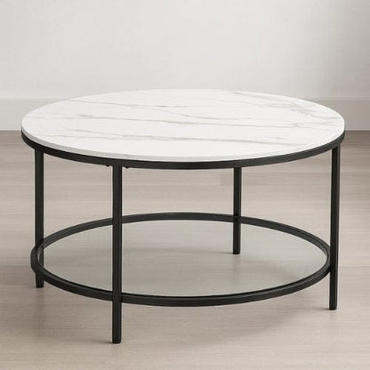 Blanc Marbré et Noir Table basse de salon Moderne - Table basse ronde style marbre blanc Maison Lysea