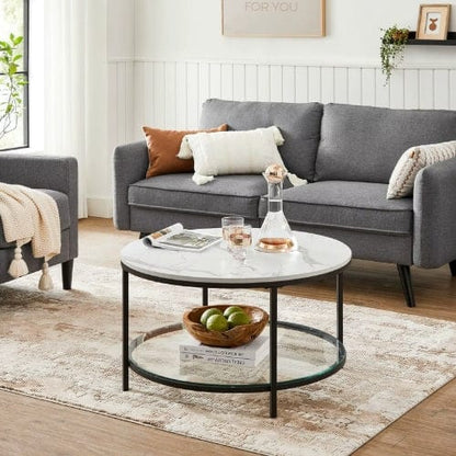 Table basse de salon Moderne - Table basse ronde style marbre blanc Maison Lysea