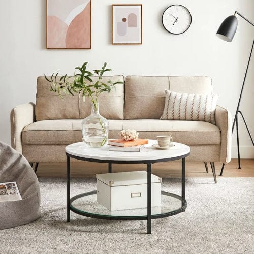 Table basse de salon Moderne - Table basse ronde style marbre blanc Maison Lysea