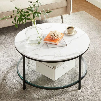 Table basse de salon Moderne - Table basse ronde style marbre blanc Maison Lysea