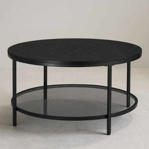 Noir Table basse de salon Moderne - Table basse ronde style marbre blanc Maison Lysea