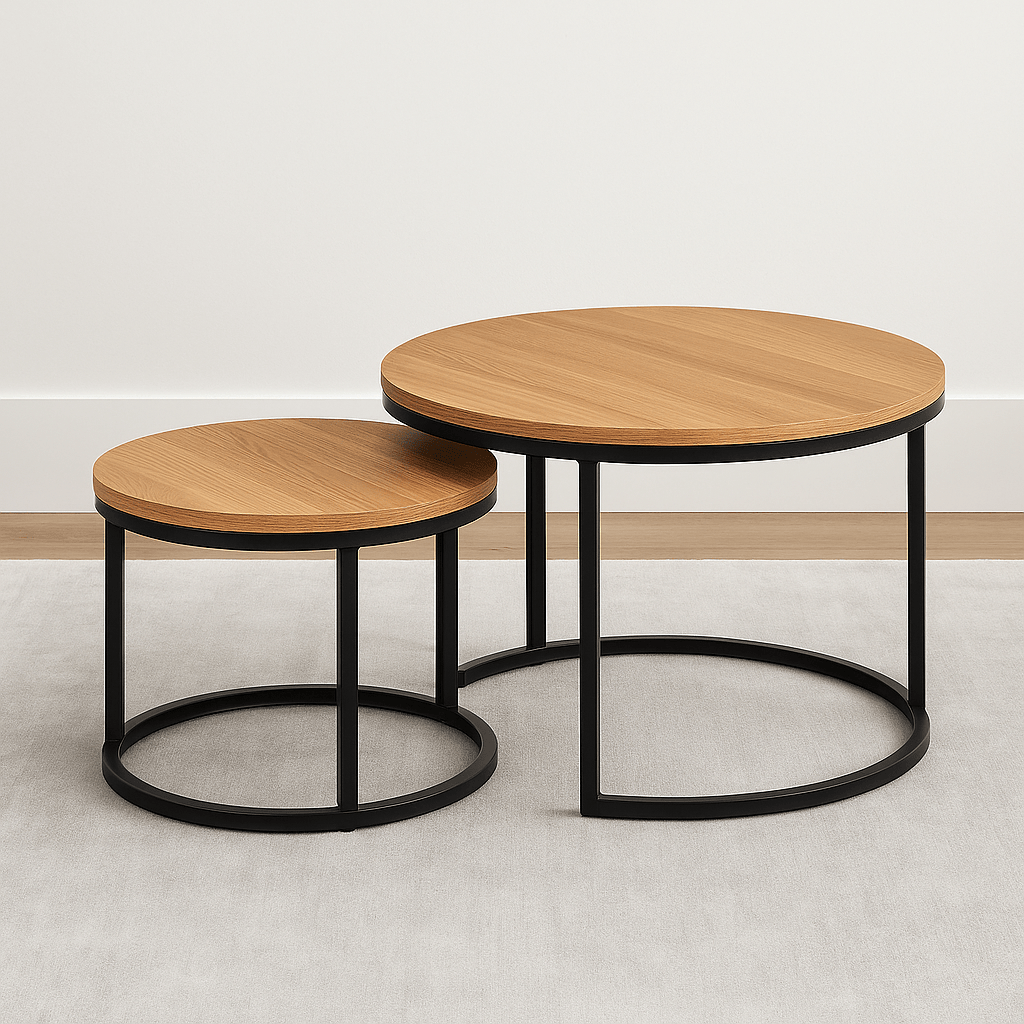 Chêne clair Table basse nordique en bois de chêne | Ensemble table basse moderne Maison Lysea