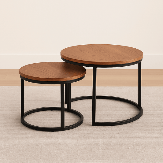 Chêne foncé Table basse nordique en bois de chêne | Ensemble table basse moderne Maison Lysea