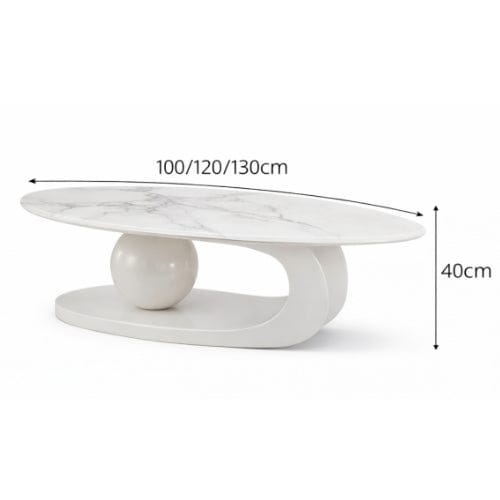 Marbre blanc et Blanc cassé / Table basse 120 × 60 × 40 cm Table basse Ovale design - Table basse salon Moderne Maison Lysea