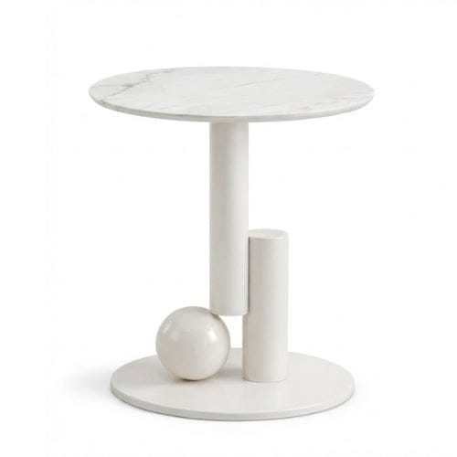 Marbre blanc et Blanc cassé / Table d'appoint seul Table basse Ovale design - Table basse salon Moderne Maison Lysea