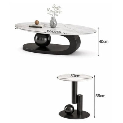 Marbre blanc et Noir / Ensemble 120 cm Table basse Ovale design - Table basse salon Moderne Maison Lysea