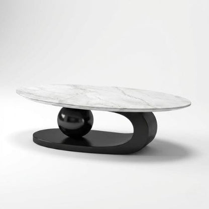 Marbre blanc et Noir / Table basse 100 × 50 × 40 cm Table basse Ovale design - Table basse salon Moderne Maison Lysea