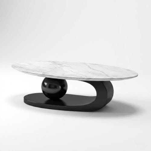 Marbre blanc et Noir / Table basse 100 × 50 × 40 cm Table basse Ovale design - Table basse salon Moderne Maison Lysea