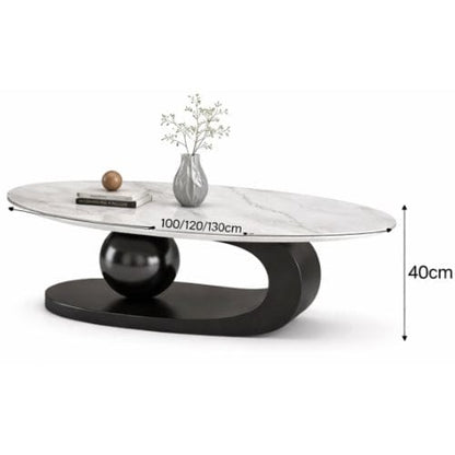 Marbre blanc et Noir / Table basse 120 × 60 × 40 cm Table basse Ovale design - Table basse salon Moderne Maison Lysea