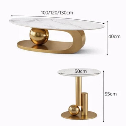 Marbre blanc et Or / Ensemble 120 cm Table basse Ovale design - Table basse salon Moderne Maison Lysea