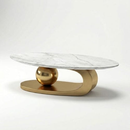 Marbre blanc et Or / Table basse 100 × 50 × 40 cm Table basse Ovale design - Table basse salon Moderne Maison Lysea