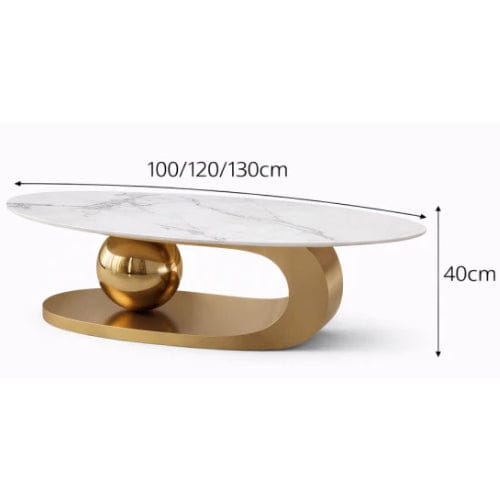 Marbre blanc et Or / Table basse 120 × 60 × 40 cm Table basse Ovale design - Table basse salon Moderne Maison Lysea