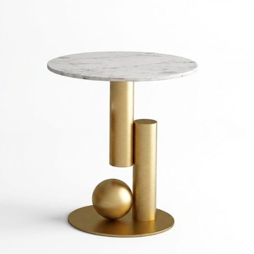 Marbre blanc et Or / Table d'appoint seul Table basse Ovale design - Table basse salon Moderne Maison Lysea