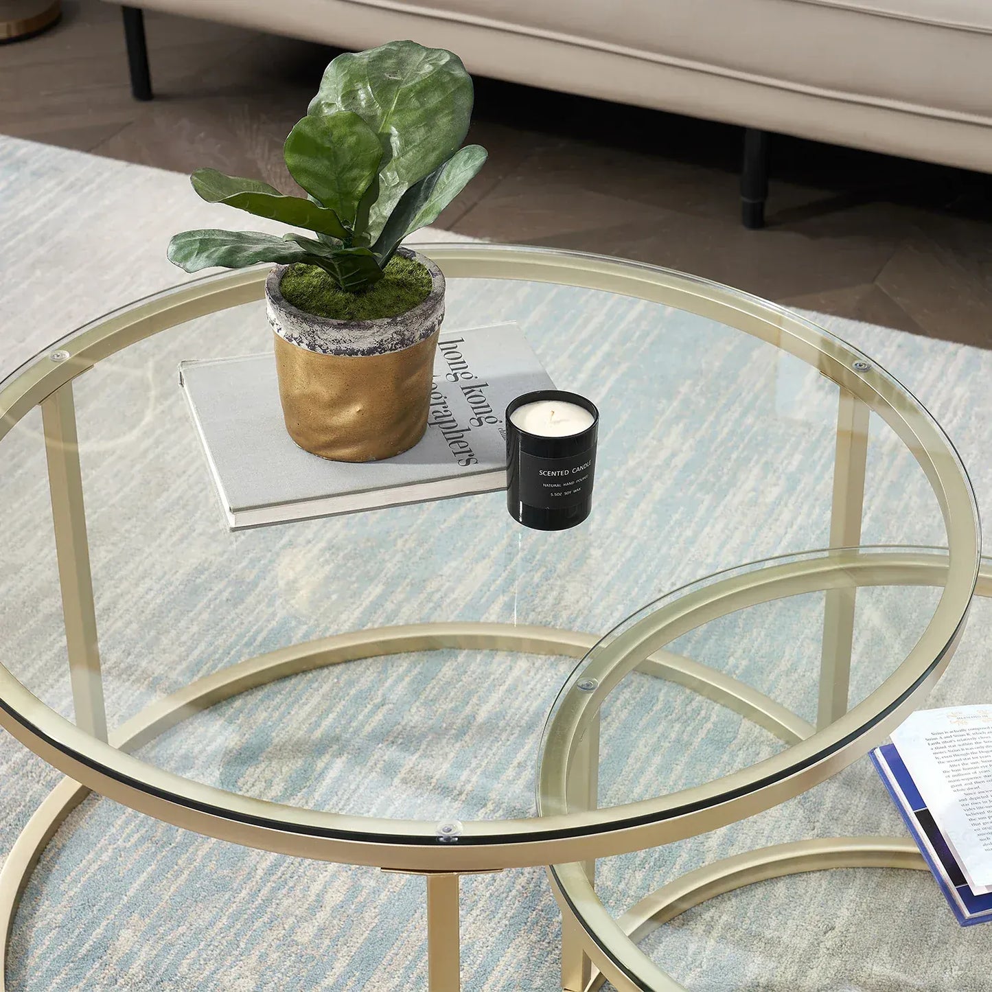 Table basse ronde en Verre design | Ensemble table basse nordique Maison Lysea