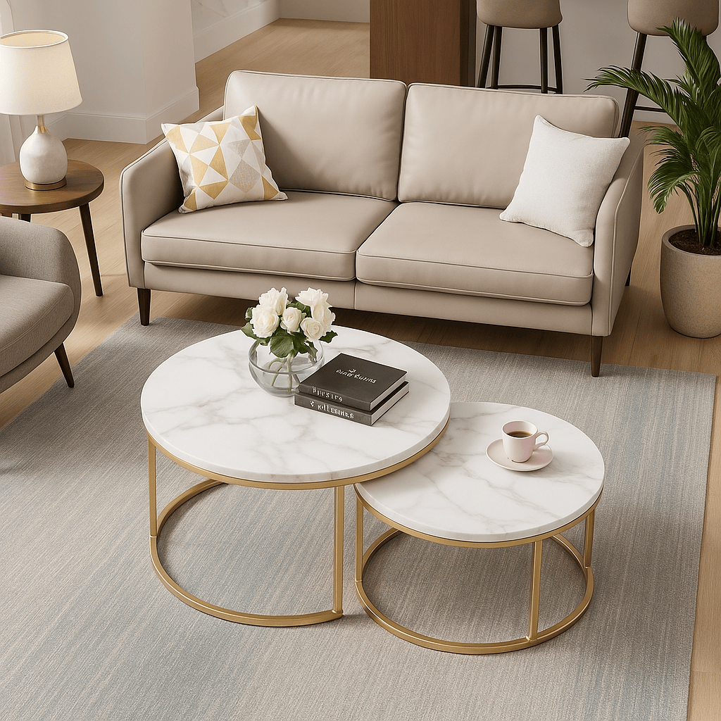 Table basse ronde Moderne - Ensemble table basse en marbre design Maison Lysea