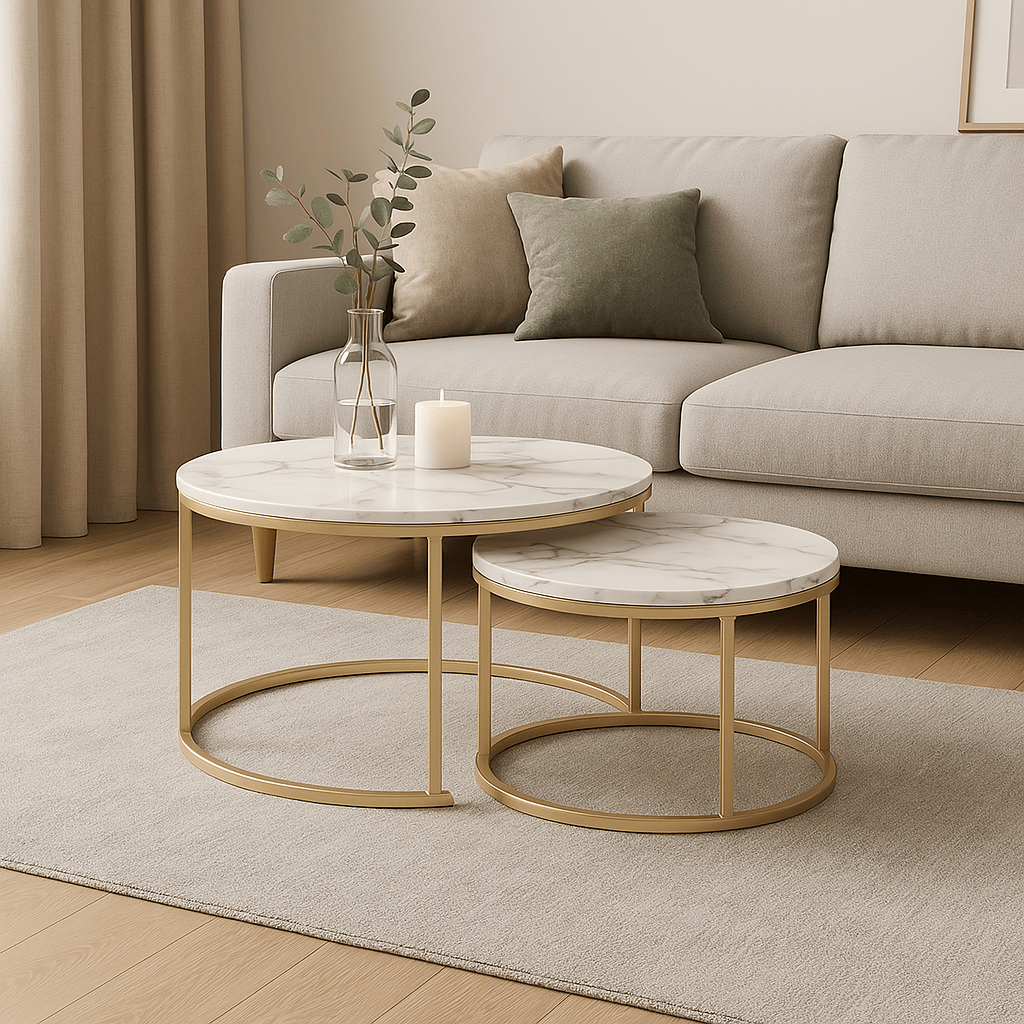Table basse ronde Moderne - Ensemble table basse en marbre design Maison Lysea
