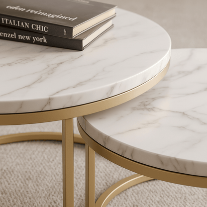 Table basse ronde Moderne - Ensemble table basse en marbre design Maison Lysea